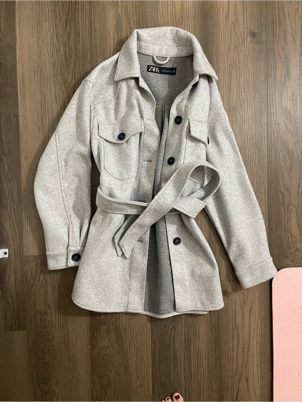 ZARA Gray Belted Shacket Jacket